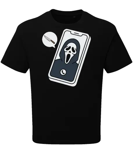 Missed Call: The Modern Slasher - Scream movie shirt, Ghostface caller graphic tee, modern horror apparel, 90s slasher streetwear, spooky halloween clothing, scary movie aesthetic design, funny horror meme tee, minimalist ghostface merch, text bubble knife graphic, alternative pop culture fashion - Oversize T-Shirt
