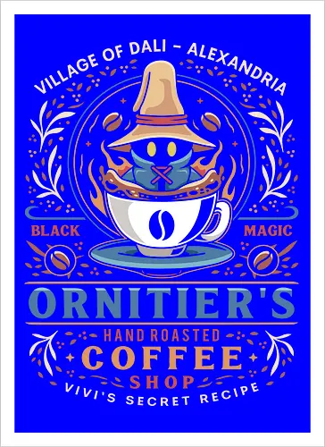 Ornitier Coffee Vintage - ff14, Cloud, Villain, video game, fat chocobo, vivi ornitier, black mage, quina quen, Cactus, Kupo, Kweh, ff9, final 9, fantasy - Kunstdruck