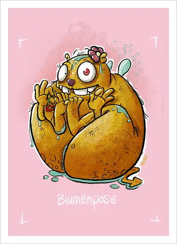 Yoga - Blumenpose - Monsta, Monster, Yoga - Kunstdruck