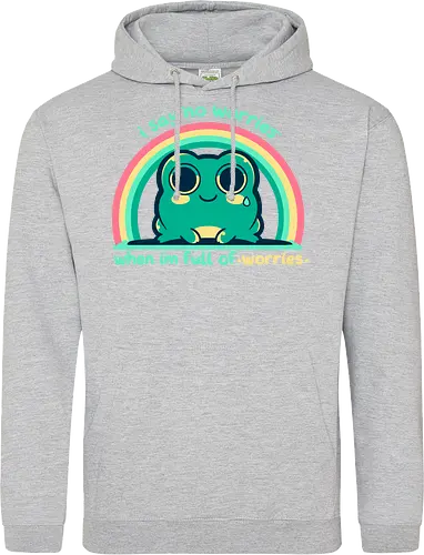 Full of Worries - stare, look, smile, thoughts, saying, phrase, Sorgen, Frosch, keine Sorgen, worries, worrying, worry, frog, rainbow, no worries - Standard Hoodie