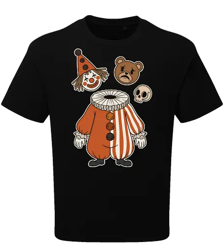 Pick Your Persona: The Vintage Harlequin - vintage clown shirt, weirdcore graphic tee, clowncore aesthetic apparel, creepy cute circus clothing, headless jester design, sad bear and skull, alternative halloween fashion, retro harlequin streetwear, macabre pop art tee, quirky identity graphic - Oversize T-Shirt