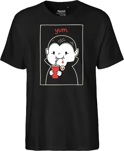 Vampire's Craving: The Red Cup - red cup vampire tee, alternative pop art fashion, creepy cute graphic shirt, funny vampire shirt, minimalist halloween graphic tee, negative space spooky apparel, cute goth streetwear, dark humor clothing, aesthetic dracula design, subtle horror merch - Fairtrade T-Shirt