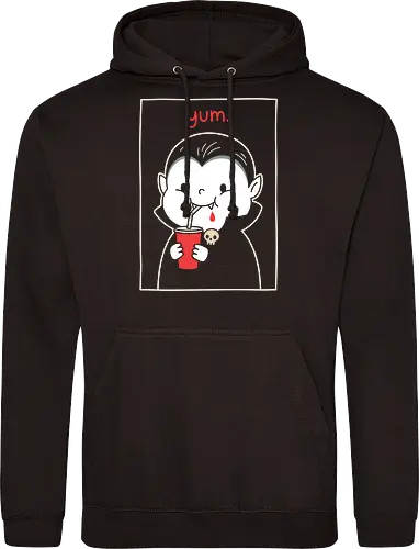 Vampire's Craving: The Red Cup - red cup vampire tee, alternative pop art fashion, creepy cute graphic shirt, funny vampire shirt, minimalist halloween graphic tee, negative space spooky apparel, cute goth streetwear, dark humor clothing, aesthetic dracula design, subtle horror merch - Standard Hoodie