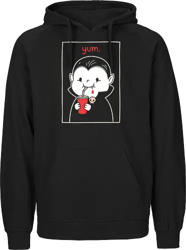 Vampire's Craving: The Red Cup - red cup vampire tee, alternative pop art fashion, creepy cute graphic shirt, funny vampire shirt, minimalist halloween graphic tee, negative space spooky apparel, cute goth streetwear, dark humor clothing, aesthetic dracula design, subtle horror merch - Fairtrade Hoodie