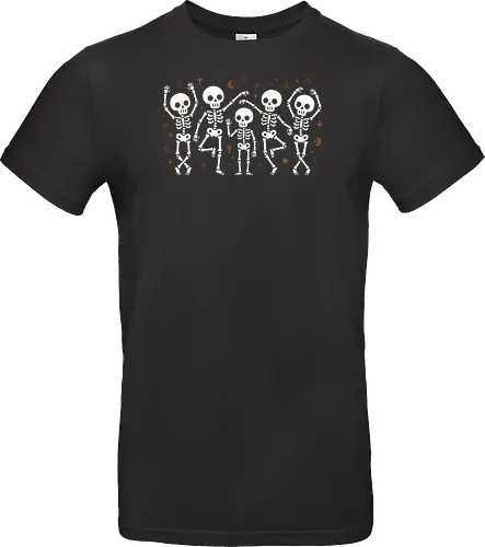 Celestial Spooks: The Dancing Skeletons - cute dancing skeletons shirt, boho witchy graphic tee, celestial halloween apparel, spooky cute streetwear, pastel goth skeleton merch, minimalist skull design, moon and stars clothing, aesthetic autumn fashion, friendly skeleton illustration, indie alternative halloween tee - Standard T-Shirt