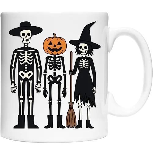 Trick-or-Treat Trio: The Spooky Squad - Halloween trick or treat shirt, spooky cute skeleton graphic, pumpkin head monster tee, nostalgic halloween apparel, witch and skeleton clothing, creepy cartoon streetwear, autumn spooky season merch, gothic animated characters, funny halloween squad shirt, alternative fall graphic tee - Keramiktasse