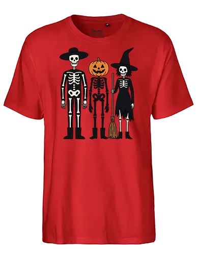 Trick-or-Treat Trio: The Spooky Squad - Halloween trick or treat shirt, spooky cute skeleton graphic, pumpkin head monster tee, nostalgic halloween apparel, witch and skeleton clothing, creepy cartoon streetwear, autumn spooky season merch, gothic animated characters, funny halloween squad shirt, alternative fall graphic tee - Fairtrade T-Shirt