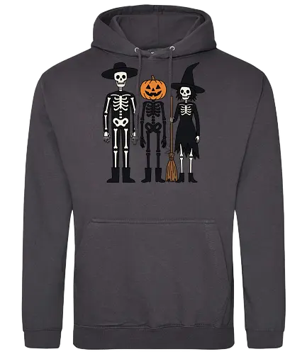 Trick-or-Treat Trio: The Spooky Squad - Halloween trick or treat shirt, spooky cute skeleton graphic, pumpkin head monster tee, nostalgic halloween apparel, witch and skeleton clothing, creepy cartoon streetwear, autumn spooky season merch, gothic animated characters, funny halloween squad shirt, alternative fall graphic tee - Standard Hoodie