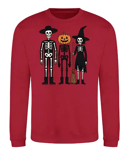 Trick-or-Treat Trio: The Spooky Squad - Halloween trick or treat shirt, spooky cute skeleton graphic, pumpkin head monster tee, nostalgic halloween apparel, witch and skeleton clothing, creepy cartoon streetwear, autumn spooky season merch, gothic animated characters, funny halloween squad shirt, alternative fall graphic tee - Sweatshirt
