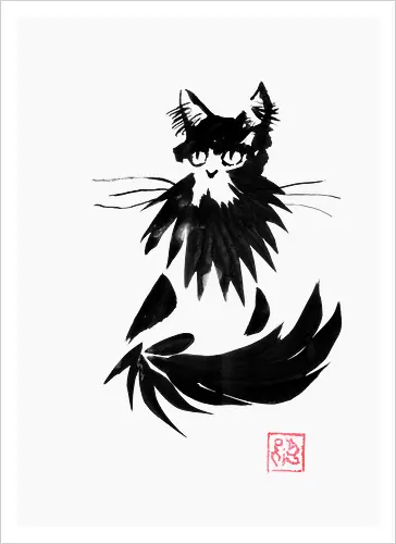 beardy cat - cat, sumie, japan - Kunstdruck