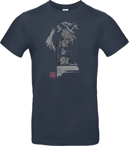 horse and cat - horse, sumie, japan, cat - Standard T-Shirt
