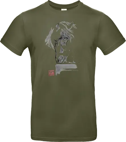 horse and cat - horse, sumie, japan, cat - Standard T-Shirt