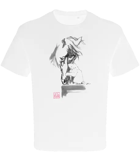 horse and cat - horse, sumie, japan, cat - Oversize T-Shirt