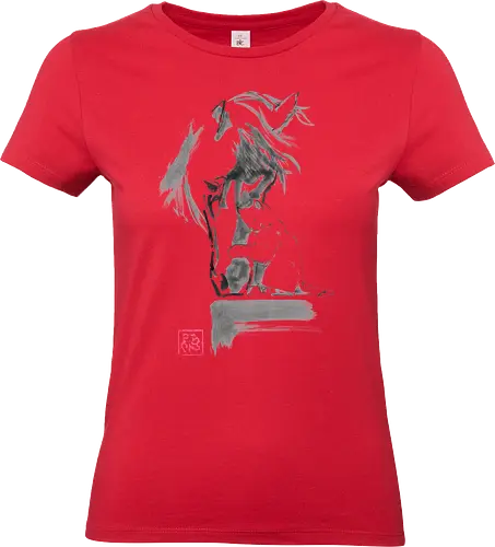 horse and cat - horse, sumie, japan, cat - Standard T-Shirt (Frauen)