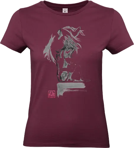 horse and cat - horse, sumie, japan, cat - Standard T-Shirt (Frauen)