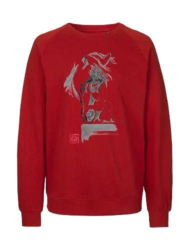 horse and cat - horse, sumie, japan, cat - Fairtrade Sweatshirt