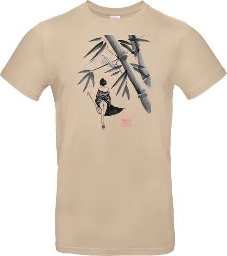 geishamisen - geisha, sumie, nude, bamboo, shamisen - Standard T-Shirt