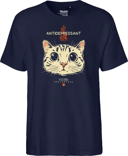 Antidepressant - cat, funny, vintage, retro, japanese, therapy, cute, mood, funny cat, cat lover, mental health, humor, kawaii, neko, quote, introvert, cat lover - Fairtrade T-Shirt