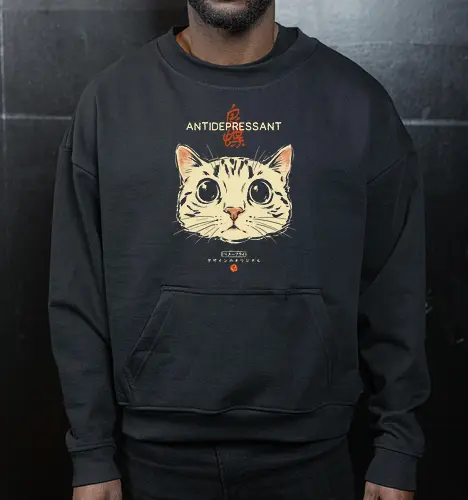 Antidepressant - cat, funny, vintage, retro, japanese, therapy, cute, mood, funny cat, cat lover, mental health, humor, kawaii, neko, quote, introvert, cat lover - Cropped Sweatshirt