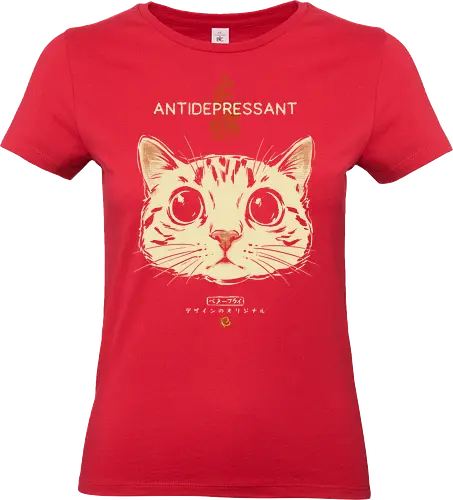 Antidepressant - cat, funny, vintage, retro, japanese, therapy, cute, mood, funny cat, cat lover, mental health, humor, kawaii, neko, quote, introvert, cat lover - Standard T-Shirt (Frauen)