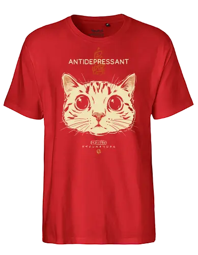 Antidepressant - cat, funny, vintage, retro, japanese, therapy, cute, mood, funny cat, cat lover, mental health, humor, kawaii, neko, quote, introvert, cat lover - Fairtrade T-Shirt