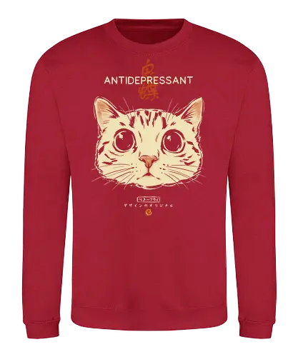 Antidepressant - cat, funny, vintage, retro, japanese, therapy, cute, mood, funny cat, cat lover, mental health, humor, kawaii, neko, quote, introvert, cat lover - Sweatshirt