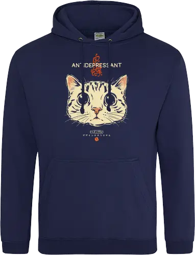 Antidepressant - cat, funny, vintage, retro, japanese, therapy, cute, mood, funny cat, cat lover, mental health, humor, kawaii, neko, quote, introvert, cat lover - Standard Hoodie