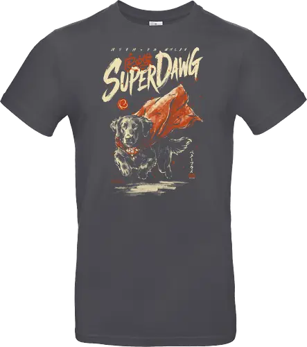 Super Dawg - superpower, comic, golden retriever, red cape, funny dog, parody, art print, sumi-e style, cool, dog, funny, vintage, retro, japanese, hero - Standard T-Shirt