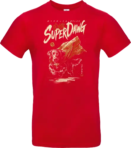 Super Dawg - superpower, comic, golden retriever, red cape, funny dog, parody, art print, sumi-e style, cool, dog, funny, vintage, retro, japanese, hero - Standard T-Shirt