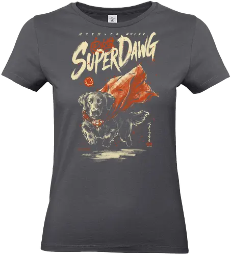 Super Dawg - superpower, comic, golden retriever, red cape, funny dog, parody, art print, sumi-e style, cool, dog, funny, vintage, retro, japanese, hero - Standard T-Shirt (Frauen)