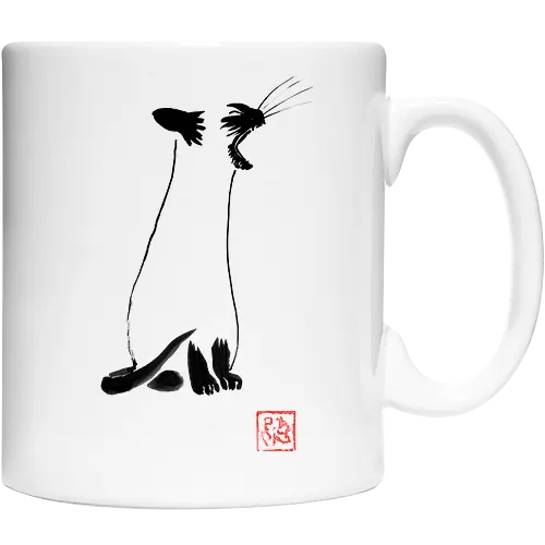 yawning siamese cat - sumie, japan, cat, ying yang - Keramiktasse