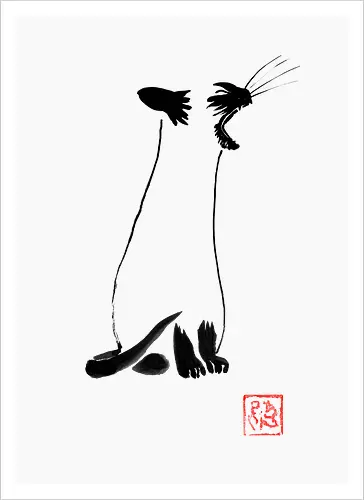 yawning siamese cat - sumie, japan, cat, ying yang - Kunstdruck