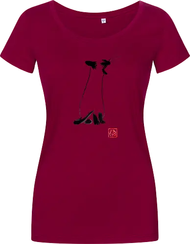 yawning siamese cat - sumie, japan, cat, ying yang - Damen T-Shirt