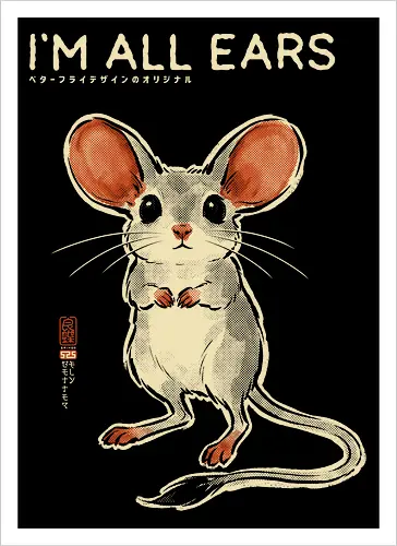 I'm All Ears - mouse, jerboa, funny, vintage, retro, japanese, quote, cute, big ears, mouse lover, humor, funny quote, pun, animal art, listening - Kunstdruck