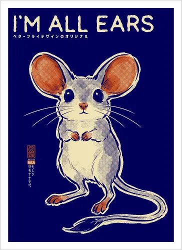 I'm All Ears - mouse, jerboa, funny, vintage, retro, japanese, quote, cute, big ears, mouse lover, humor, funny quote, pun, animal art, listening - Kunstdruck