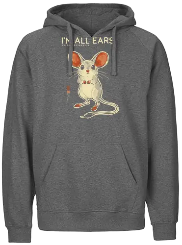 I'm All Ears - mouse, jerboa, funny, vintage, retro, japanese, quote, cute, big ears, mouse lover, humor, funny quote, pun, animal art, listening - Fairtrade Hoodie