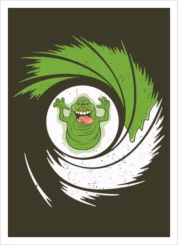 Grüner Geist - Übernatürliches Chaos in Aktion - grüner Geist, übernatürliche Kunst, Geek Mashup, Retro Kunst, Geek Humor, Slimer, Ghost, Retro Kino, Geister Kunst, Popkultur, Spionage Kunst, Comedy Horror, James Bond, 007, Geek Crossover, Filmkunst, Geisterfigur, Geek Kultur, lustige Kunst - Kunstdruck