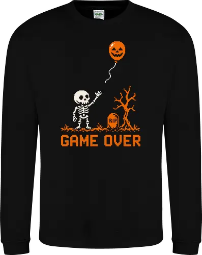 Game Over - Halloween - Pixel Art - Skelett - Kürbis - 8 Bit, Gamer, gruselig, Totenkopf, Geister, Friedhof, Halloween Deko, Retro, Halloween, Game Over, Skelett, Kürbis, Pixelkunst, Retro Gaming - Sweatshirt