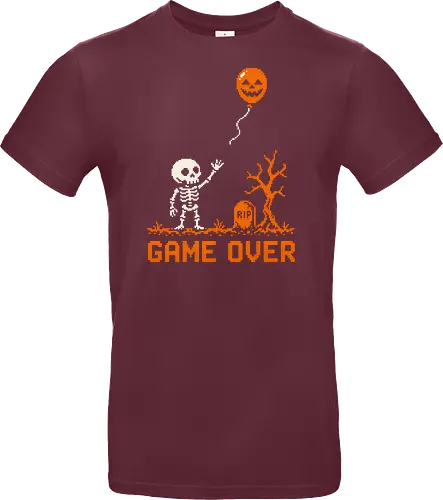 Game Over - Halloween - Pixel Art - Skelett - Kürbis - 8 Bit, Gamer, gruselig, Totenkopf, Geister, Friedhof, Halloween Deko, Retro, Halloween, Game Over, Skelett, Kürbis, Pixelkunst, Retro Gaming - Standard T-Shirt