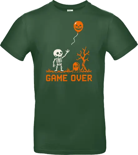 Game Over - Halloween - Pixel Art - Skelett - Kürbis - 8 Bit, Gamer, gruselig, Totenkopf, Geister, Friedhof, Halloween Deko, Retro, Halloween, Game Over, Skelett, Kürbis, Pixelkunst, Retro Gaming - Standard T-Shirt