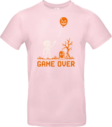 Game Over - Halloween - Pixel Art - Skelett - Kürbis - 8 Bit, Gamer, gruselig, Totenkopf, Geister, Friedhof, Halloween Deko, Retro, Halloween, Game Over, Skelett, Kürbis, Pixelkunst, Retro Gaming - Standard T-Shirt