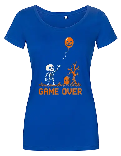 Game Over - Halloween - Pixel Art - Skelett - Kürbis - 8 Bit, Gamer, gruselig, Totenkopf, Geister, Friedhof, Halloween Deko, Retro, Halloween, Game Over, Skelett, Kürbis, Pixelkunst, Retro Gaming - Damen T-Shirt