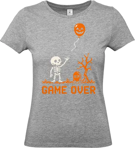 Game Over - Halloween - Pixel Art - Skelett - Kürbis - 8 Bit, Gamer, gruselig, Totenkopf, Geister, Friedhof, Halloween Deko, Retro, Halloween, Game Over, Skelett, Kürbis, Pixelkunst, Retro Gaming - Standard T-Shirt (Frauen)