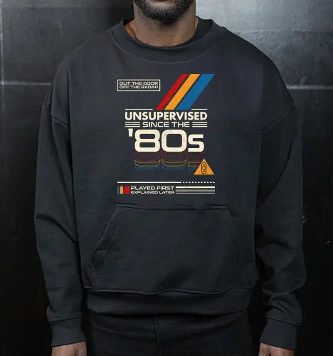 Unsupervised Since The 80s - 80s, analog, childhood, funny, geek, generation x, humor, latchkey kid, nostalgia, old school, retro, retro vintage aesthetic, unsupervised, vhs, vintage - Cropped Sweatshirt