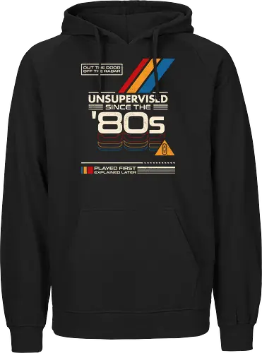 Unsupervised Since The 80s - 80s, analog, childhood, funny, geek, generation x, humor, latchkey kid, nostalgia, old school, retro, retro vintage aesthetic, unsupervised, vhs, vintage - Fairtrade Hoodie