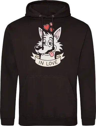 Puppy Love: The Smitten Wolf - in love wolf shirt, retro cartoon dog graphic, funny puppy love apparel, vintage animal streetwear, romantic graphic tee, goofy husky design, pastel aesthetic clothing, traditional tattoo ribbon merch, cute animal crush shirt, nostalgic cartoon fashion - Standard Hoodie
