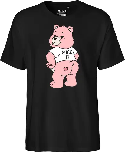Cheeky Bear: Sweet & Sassy - pink bear shirt, cheeky teddy graphic tee, funny Y2K apparel, nostalgic 2000s streetwear, pastel aesthetic clothing, cute but sassy design, negative space bear art, bubblegum pop fashion, quirky cartoon merch, alternative aesthetic tee - Fairtrade T-Shirt