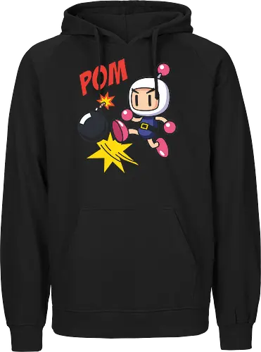 Blast Off: The White Bomber - Bomberman shirt, retro gaming graphic tee, classic arcade apparel, white bomber design, 8-bit nostalgia streetwear, explosive action shirt, 90s gamer fashion, vintage video game merch, Japanese pop art tee, colorful gamer clothing - Fairtrade Hoodie