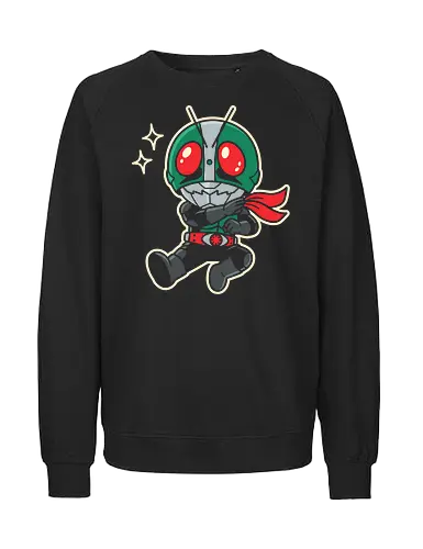 Henshin Hero: Chibi Grasshopper - Kamen Rider shirt, chibi superhero graphic tee, Tokusatsu apparel, retro Japanese hero streetwear, kawaii bug hero design, nostalgic action TV clothing, 70s pop culture tee, minimalist otaku fashion, masked rider merch, vintage Japanese hero graphic - Fairtrade Sweatshirt