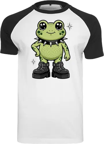 Punk Rock Toad: Kawaii Edge - punk frog shirt, kawaii goth apparel, edgy animal graphic tee, alternative streetwear clothing, spiked collar toad, chunky boots design, cute but psycho fashion, goblincore aesthetic tee, funny amphibian merch, comic book style graphic - Raglan T-Shirt